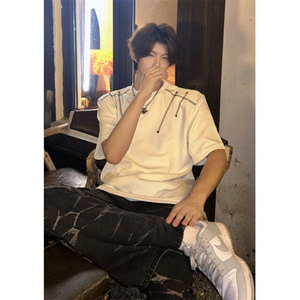 垫肩小领口长袖t恤男款高街潮牌痞帅炸街秋冬内搭打底衫TD2510