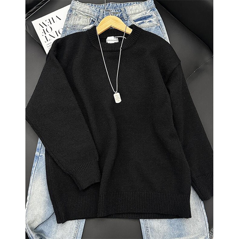 重磅秋冬男女纯色打底针织衫圆领套头半高领毛衣美式复古休闲上衣，男装T恤，电商A486