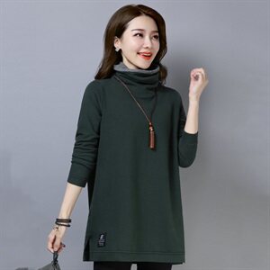 2020年秋季新款加绒加厚高领卫衣女中长款秋冬打底衫上衣服图片