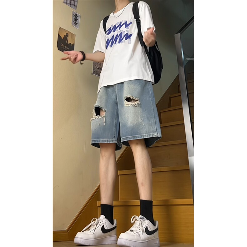 夏季男士宽松破洞牛仔裤五分裤短裤NZK0234-批38控58,男装牛仔裤,星座617B