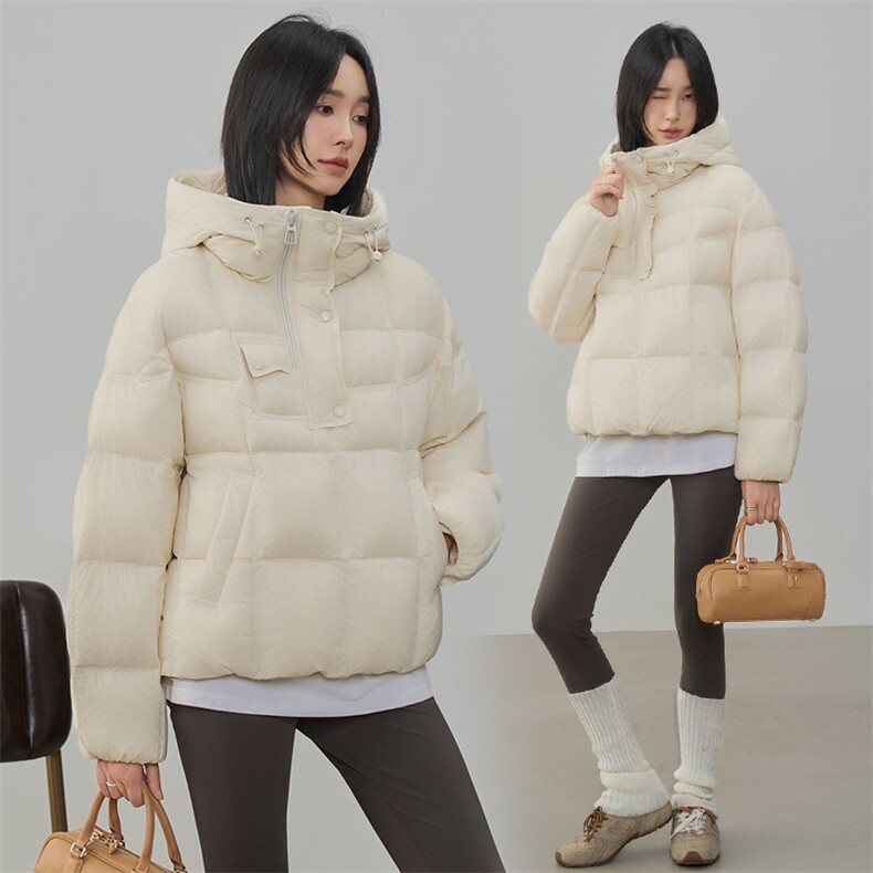 现货2025年冬季新款90白鸭羽绒休闲风套头羽绒服女外套,女装羽绒服,阳光伊恋