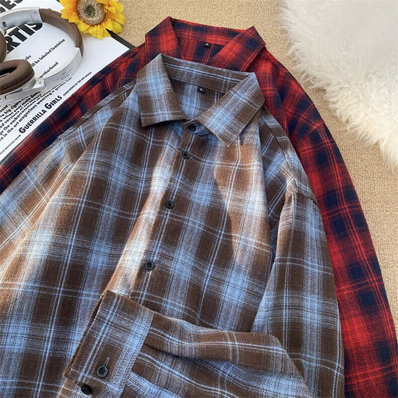 25年春季格子衬衫长袖大码宽松落肩现货DS-C323-1-2382-特批30，男装衬衫，电商C323-1