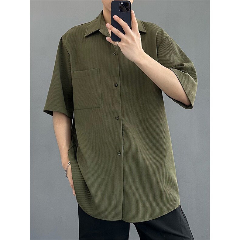 口袋设计感衬衫男女款2025夏季美式复古慵懒短袖上衣DX102-特P30,男装衬衫,电商A178