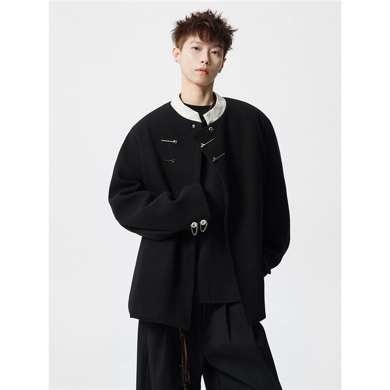 新中式拼色毛呢子西装大码M-5XL加棉大衣聚酯纤维XF78161P118，男装西服套装，星座227-7