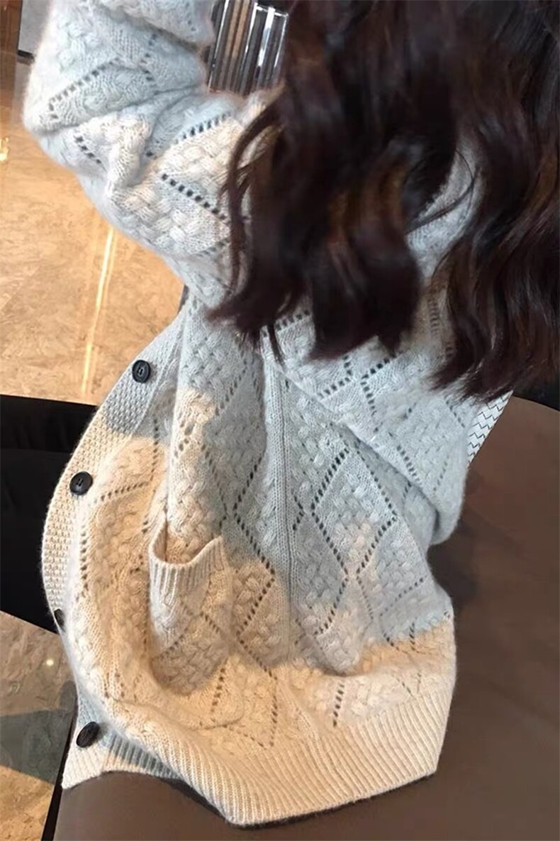 欧货镂空大牌外搭毛衣春秋中长款针织开衫女宽松羊毛慵懒风外套潮,针织衫/毛衣,美莎羊绒