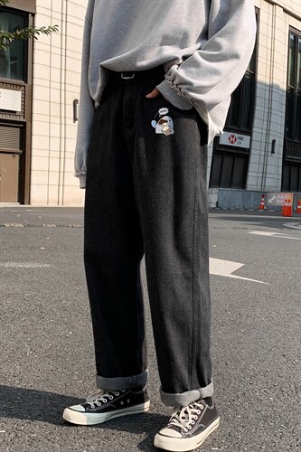 NK44239-P38 直筒牛仔裤男士大码宽松九分裤男休闲长裤子男图片