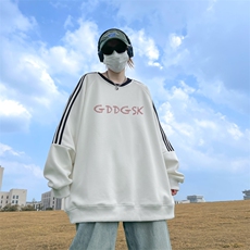 400高克重华棉卫衣男外景秋新款条纹圆领宽松WY00283/P45加绒P50，男装卫衣，电商B316