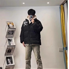 美式高街蜘蛛网刺绣字母棉服棉衣冬季加厚男女宽松面包服潮外套，男装棉衣，星座506A