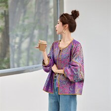 中古风女士真丝宋锦提花外套高端大方，女装短外套，素月