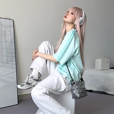 抖音得物品质二开240克宽松纯棉美式潮牌印花三条杠中性风短袖T恤，男装T恤，电商A486