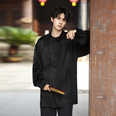 秋季新品（八旗都统）新中式潮丝绸衬衫改良唐装盘扣外套30513，男装衬衫，星座305A（原312A-1）