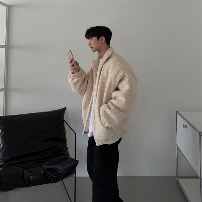 秋冬灯芯绒立领拉链开衫外套男保暖立领设计感上衣情侣外套,男装棉衣,星座710