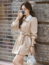 现货重工艺新款秋新韩版时尚宽松休闲今年流行百搭炸街风衣送腰带，女装风衣，韩美纤衣