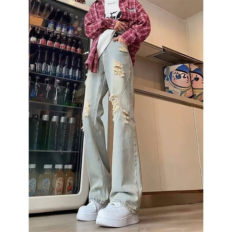 美式破洞牛仔裤男高街炸街痞帅宽松直筒裤潮513ACK2691P40,男装牛仔裤,星座513A
