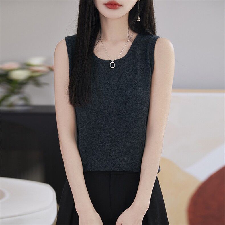 100%纯羊毛针织吊带背心女圆领无袖打底上衣春夏新款宽松内搭毛衣,女装背心吊带,朝思羊绒