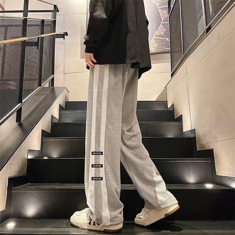 美式大码裤子男华夫格宽松高街大码加绒抽绳束脚阔腿休闲裤P30,男装休闲裤,四季星座218-1