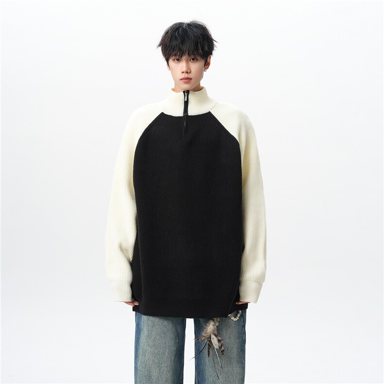 8XL-M半拉链立领毛衣外套男针织衫慵懒拼接插肩袖线衣MY19001P78,男装针织衫/毛衣,电商B312