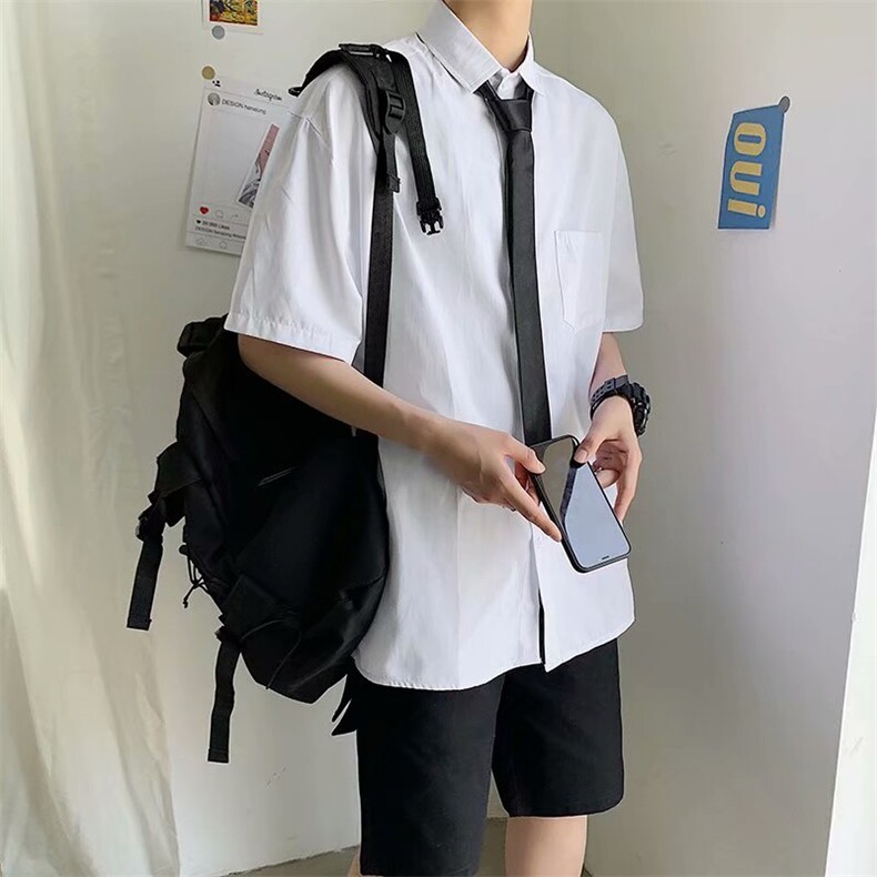 短袖白衬衫男潮流学院风宽松大码休闲衬衣夏季学生班服CS921-p28,男装衬衫,星座1008