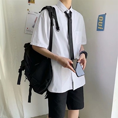 短袖白衬衫男潮流学院风宽松大码休闲衬衣夏季学生班服CS921-p28，男装衬衫，星座1008