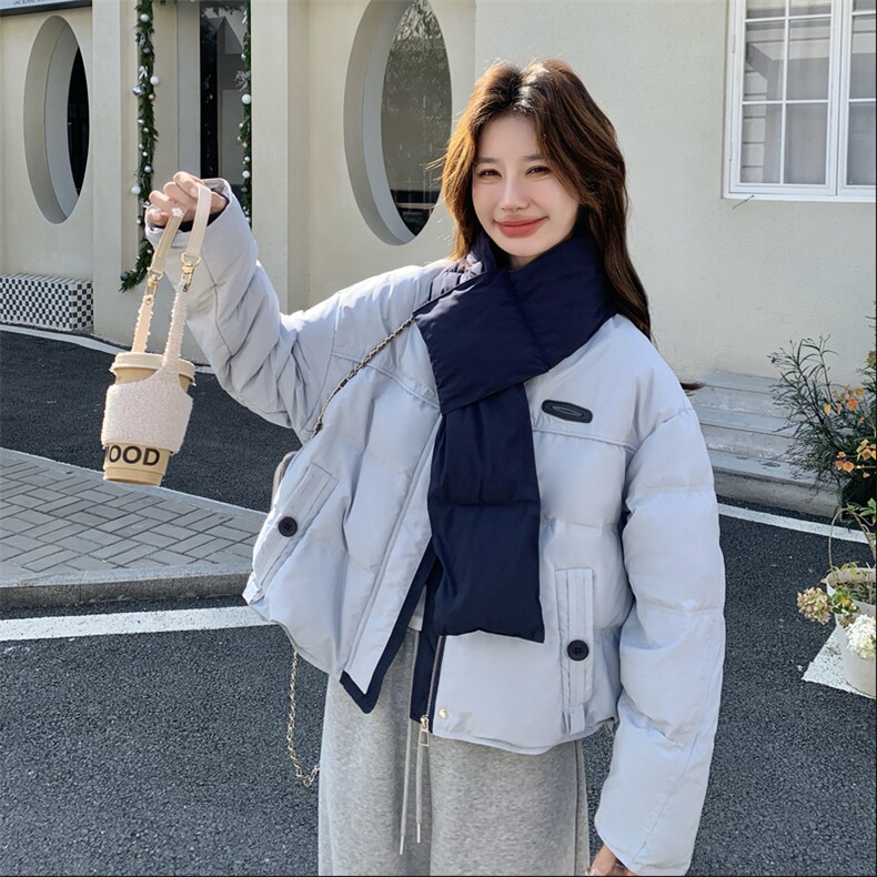 蓝色学院风撞色羽绒服女冬2025新款韩版小个子加厚保暖白鸭绒外套,女装羽绒服,2C232