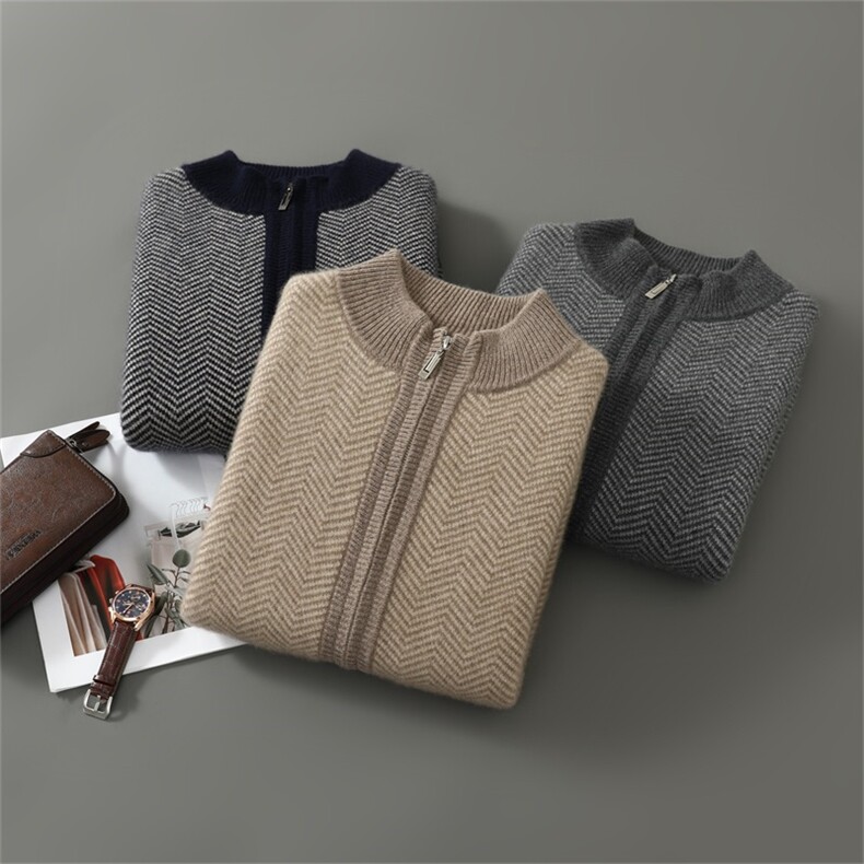 2025年秋季长袖时尚百搭通勤简约休闲拉链开衫，男装羊毛衫，琳华羊绒