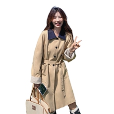 条纹翻边风衣外套女春秋2025新款韩系高级感收腰洋气中长款大衣，女装风衣，蝶眷