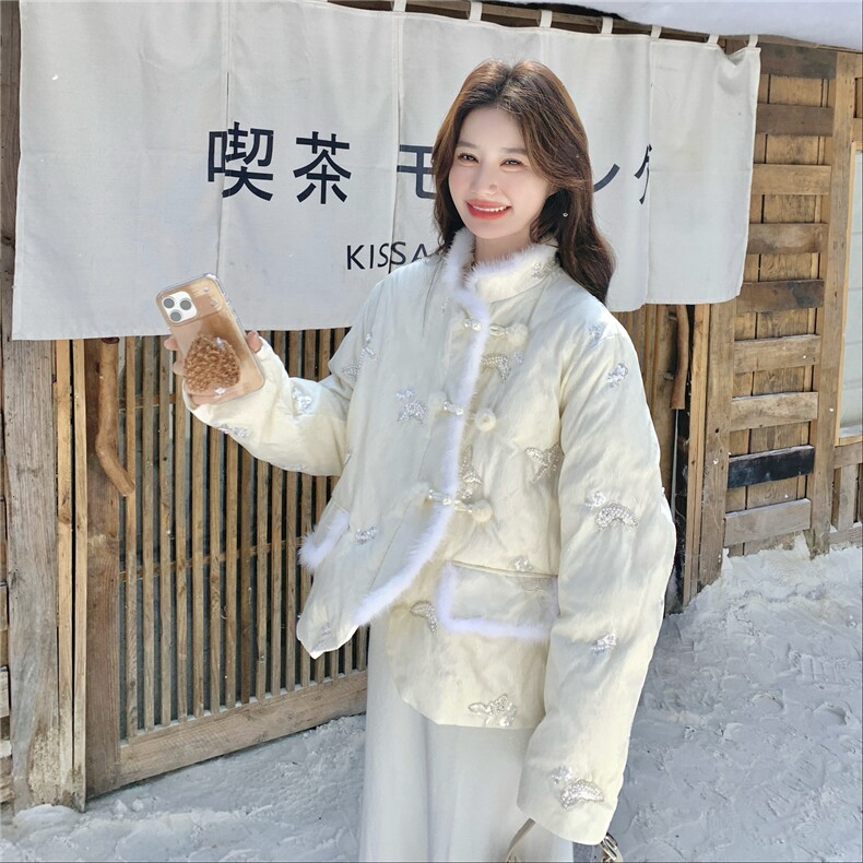 【大货】数据好新中式重工钉珠白鸭绒外套2C327-9936P285控398,女装羽绒服,2C327