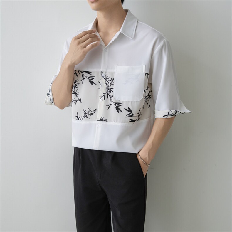 夏男轻熟风立领纯色衬衫男休闲宽松风衬衣轻熟风A236-82569-P55,男装衬衫,电商A236