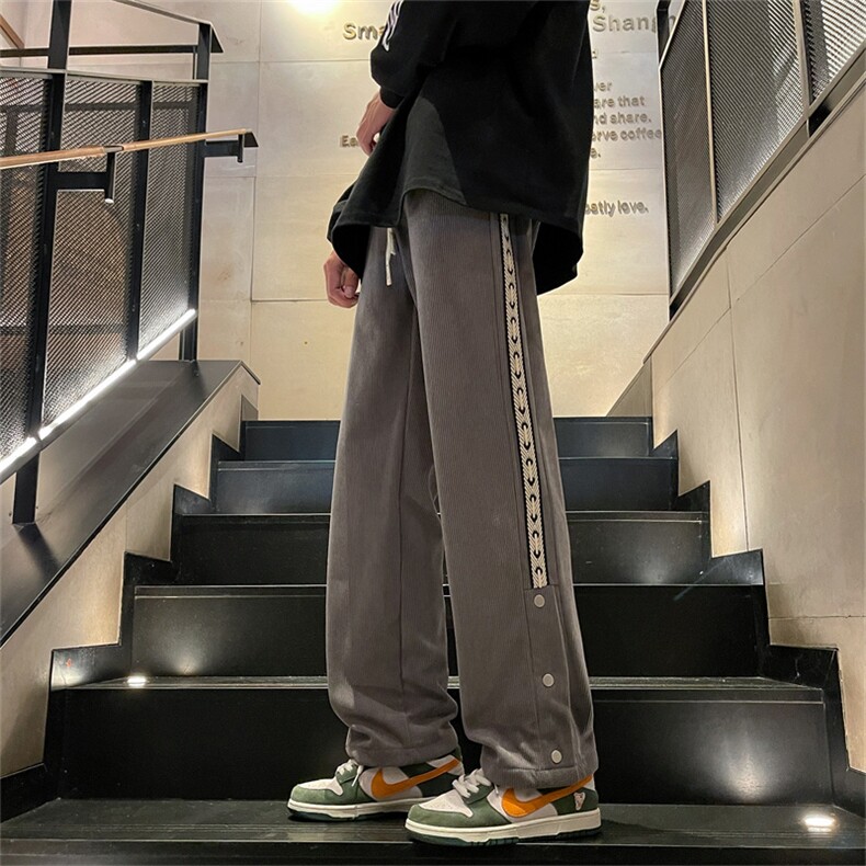 灯芯绒休闲裤男拼色2023秋冬季新款ins宽松百搭直筒裤K2963-P35,男装休闲裤,星座412-3
