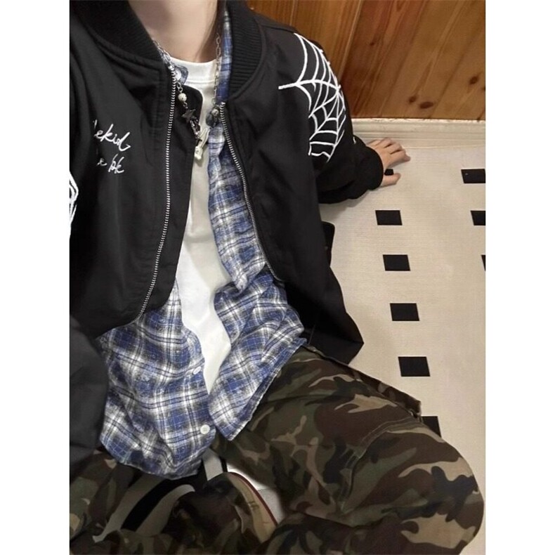 美式高街蜘蛛刺绣飞行夹克潮嘻哈情侣棒球服外套JK434特P48,男装夹克,星座908-1