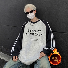 抖音得物供货提供视频秋冬重磅美式宽松织带圆领卫衣07156，男装卫衣，电商A486