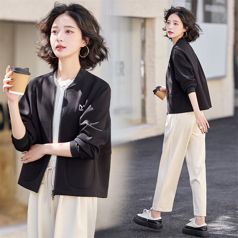 咸菜绿短外套卫衣开衫女春秋小个子休闲欧洲站欧货棒球服夹克上衣,女装短外套,梦懿尔