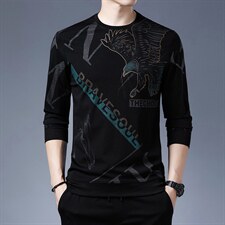 长袖t恤男士圆领卫衣春秋季纯色中年男印花打底衫上衣服潮，男装卫衣，电商B212（原钱塘6029）