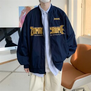 秋新款潮牌刺绣两面穿外套男女情侣街头飞行员夹克W1143P65图片