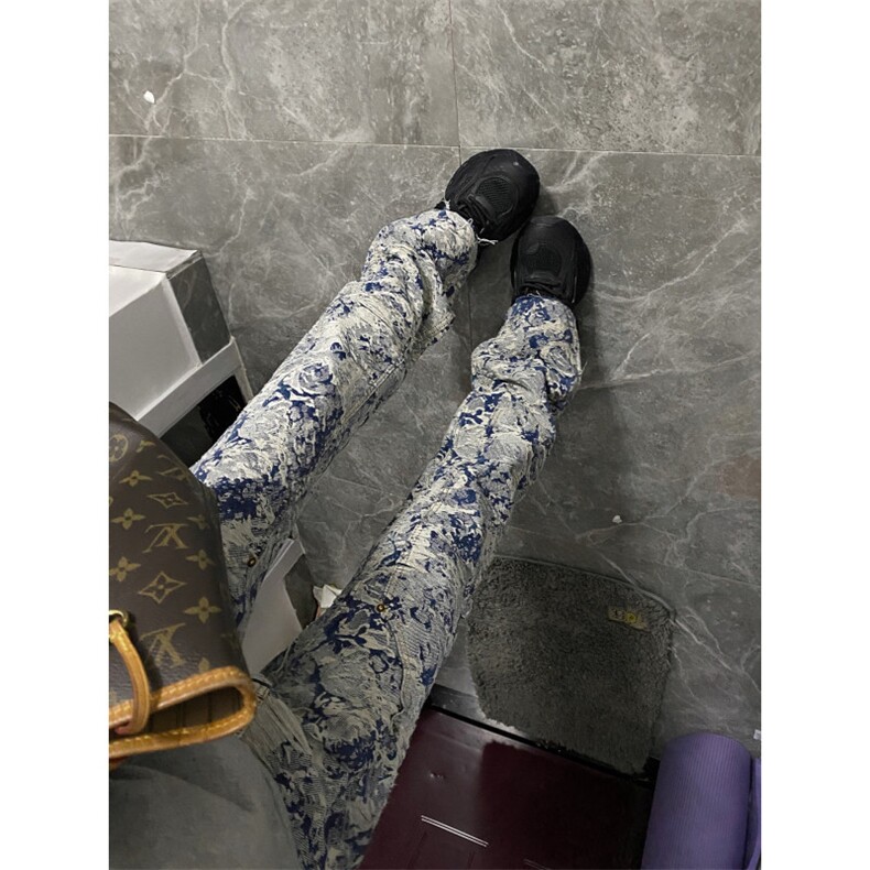 【有货】1197CC-特P76 青花瓷牛仔裤男女设计感直筒裤子图片