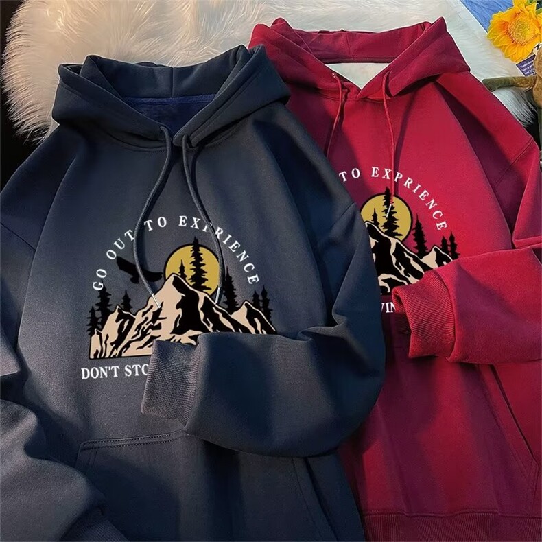美式复古连帽加绒加厚卫衣男女宽松帅气情侣外套银狐绒L77P50图片