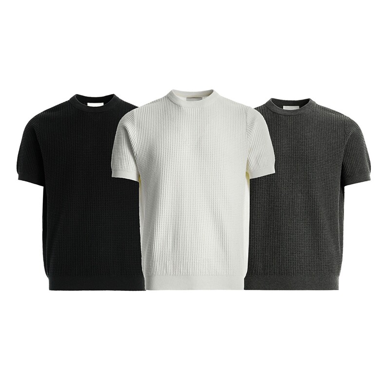 3D立体图复古华夫格肌理感正肩健身针织短袖T恤TTMT05-P48控78，男装T恤，星座1315