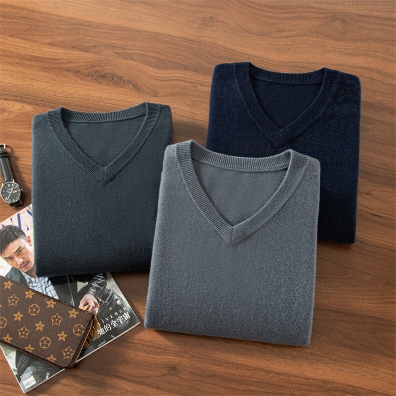 秋冬季新款舒适时尚百搭男士鸡心领羊绒打底衫男装，男装羊绒套衫，江帆羊绒