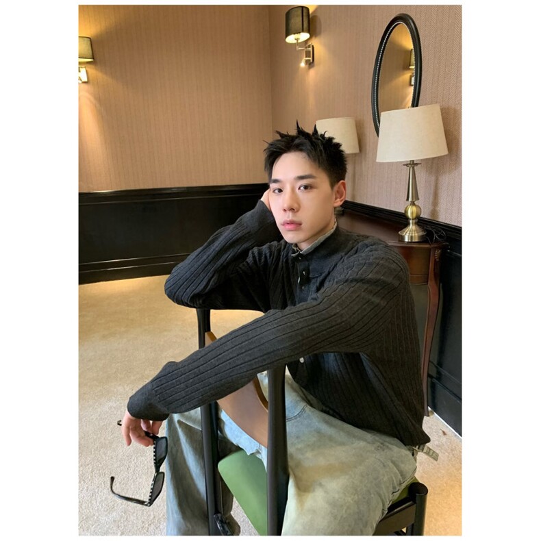 W10282-P53网图现货亨利领长袖针织衫新款美式高级百搭修身上衣,男装针织衫/毛衣,星座1608