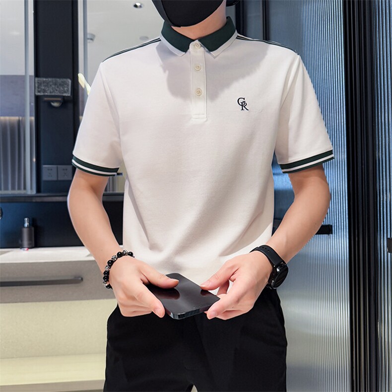 2025夏季主推新款撞色字母刺绣时尚短袖T恤翻领Polo衫A3104-P48,男装T恤,电商D342