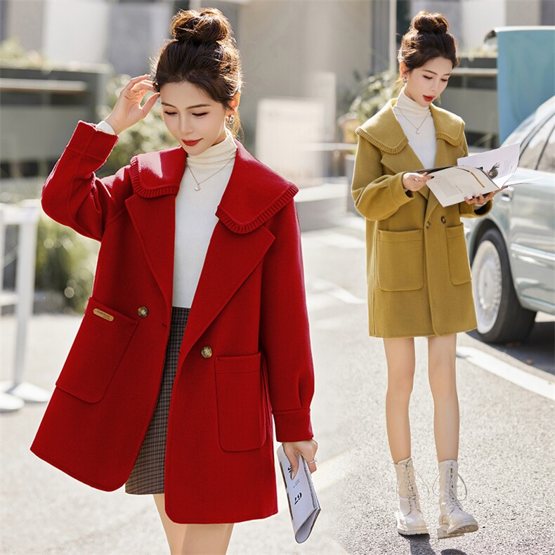 小个子羊毛呢外套高级感2025年春装新款双面羊绒大衣红色呢子大衣，女装双面呢大衣，琦鑫阁（原依鑫阁）
