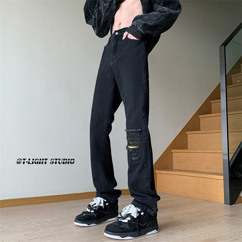 B221美式ins高街暗黑小众百搭破洞小脚牛仔裤LK23012-P60控78,男装牛仔裤,电商B221