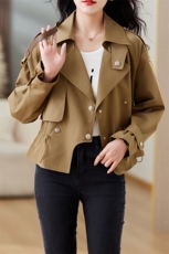现货风衣外套女2023年秋季短款宽松洋气欧版气质显瘦白搭外套，女装风衣，仁梯