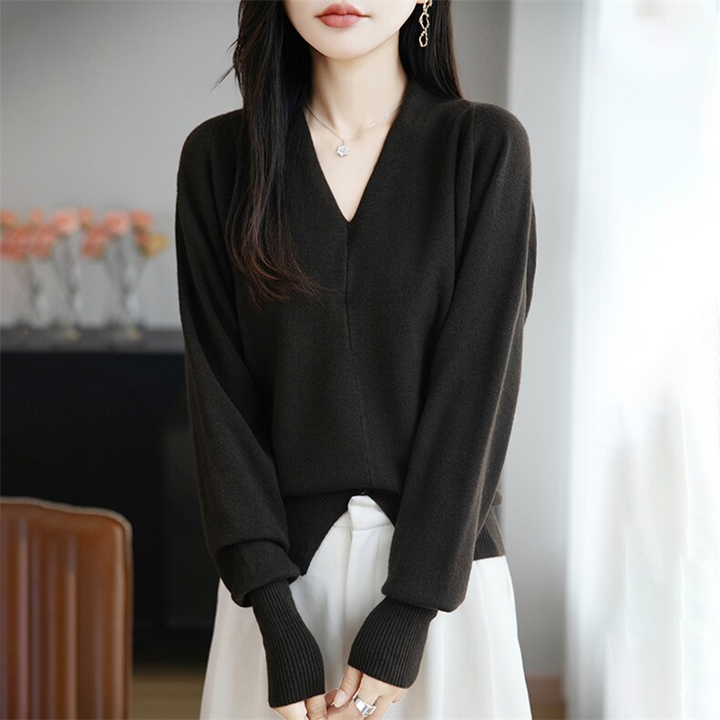 法式高级灰V领针织衫女2025新宽松显瘦打底衫内搭巨好看加厚毛衣,针织衫/毛衣,远腾羊绒