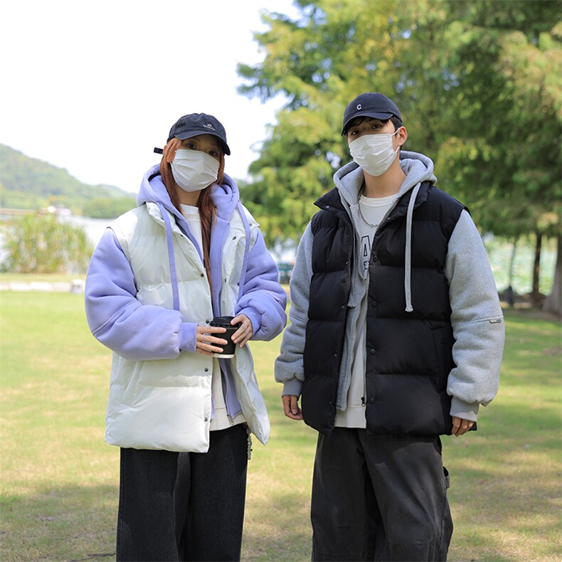 新款假两件棉服男加厚羽绒棉衣情侣款连帽拼色连帽外套M092-P75,男装棉衣,星座1403A