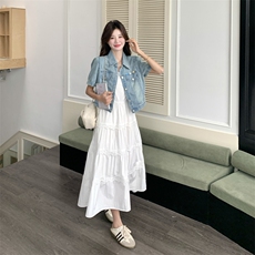 新品现货2025夏装新款女装牛仔连衣裙两件套508-p150-k218，女装套装/套裙，2C266