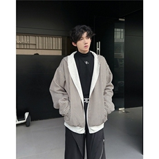 【有货】DY7061-P70美式双面穿格子连帽外套男春秋上衣拉链卫衣，男装卫衣，星座603-2
