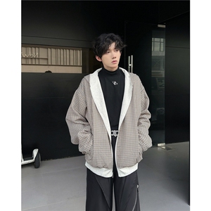 【有货】DY7061-P70美式双面穿格子连帽外套男春秋上衣拉链卫衣图片