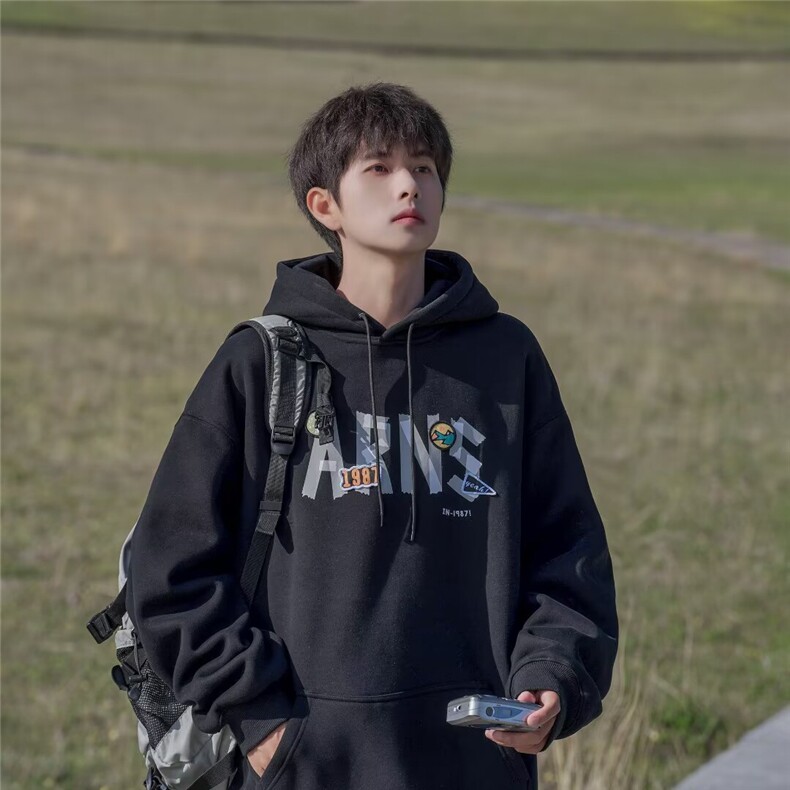 350g华棉潮牌印花连帽卫衣男女休闲春秋宽松时尚上衣5070-P43网图，女装卫衣/绒衫，电商B245