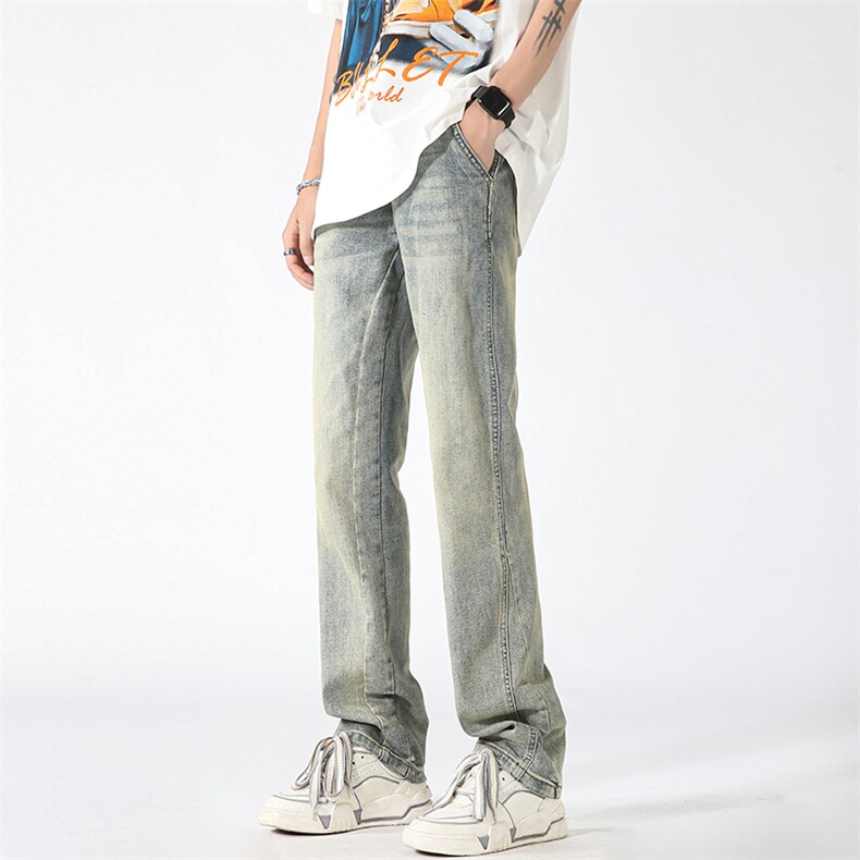 美式vibe裤男高街潮牌复古直筒牛仔裤男堆叠感修身微喇裤2366-P55，男装牛仔裤，星座1007-2